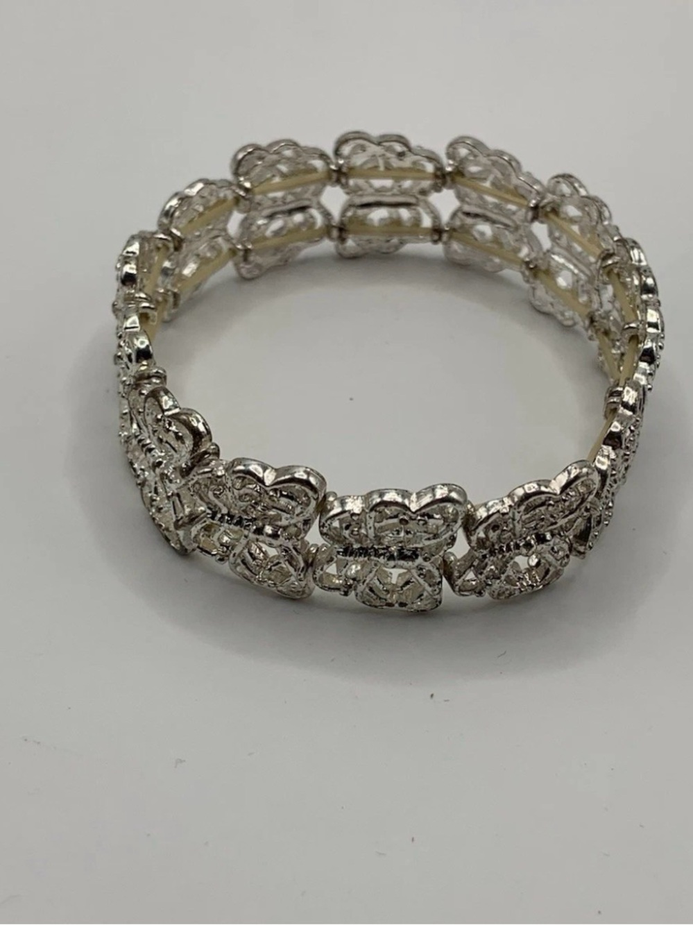 Silver Tone Filigree Butterfly Stretch Bracelet